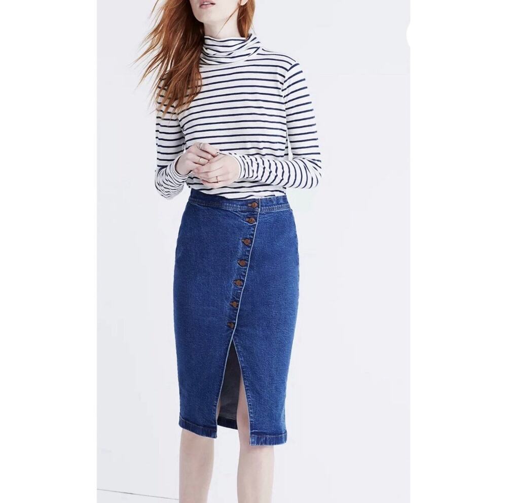 Madewell Asymmetrical Button Jean Skirt Size 32 $89.59 Denim